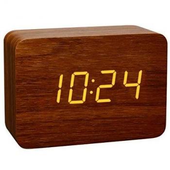 TFA Dostmann Clocco, 60.2549.08 Radiodespertador de diseño con Aspecto en Madera, plástico, Color marrón y Naranja