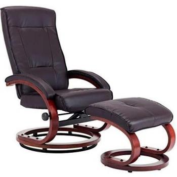 vidaXL Sillón Relax Reclinable Piel Sintética Madera Reposapiés Aparte Butaca Abatible Relajación Confort Reclinación Manual Cuero Artificial Marrón
