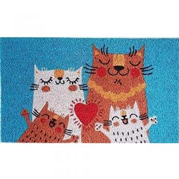 Felpudo de entrada casa coco con base de PVC pintado a mano Gatos con Corazon 70x40x2 cm. Fácil de limpiar y ultra resistente