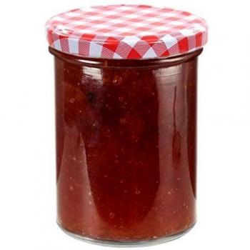vidaXL 48 tarros de mermelada con tapas blancas y rojas, para conservas