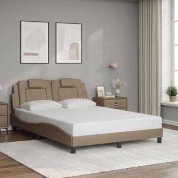 Cama de 140x190 cm con cabecero capuchino en cuero sintético marrón
