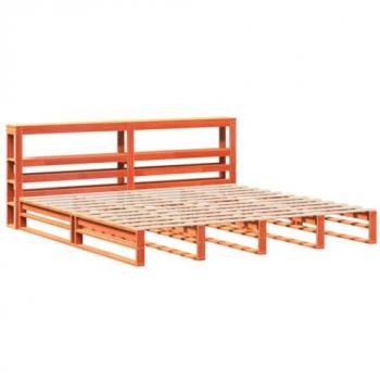 Cama sin colchón de madera maciza de pino marrón con cabecero, cera, 180x200 cm