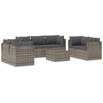 8-Piece Gray Poly Rattan Garden Lounge Set with Cushions