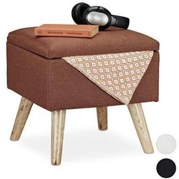 Taburete Bajo Puff Almacenaje 40x40x40 cm Madera-Tela Marrón
