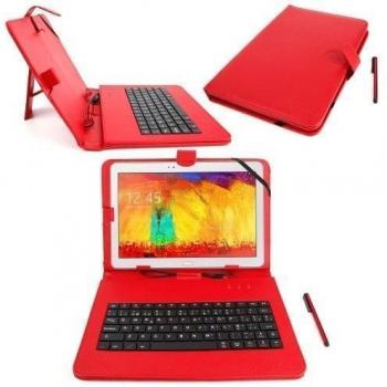 DURAGADGET Funda/Teclado Color Rojo En ESPAÑOL para Woxter QX 105/100 / Nimbus 102 Q / 115 Q / 97 / Zielo Tab100 - Conexión MicroUSB + Lápiz Stylus - Función Atril