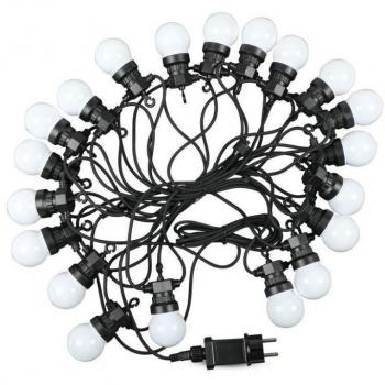 Catenaria LED V-TAC de 10m con 20 bombillas mini Globo de 5W, color blanco cálido (3000K), IP44, incluye Schuko y transformador