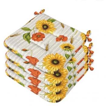 Set de 4 cojines para silla de cocina de algodón lavables, universales, suaves con estampado de flores y amapolas rojas