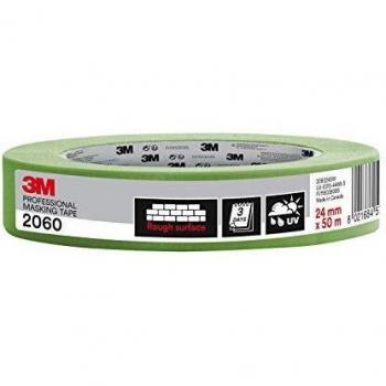 Cinta de Pintor Profesional 3M™ 2060 Verde Claro, Superficies Rugosas, 24 mm x 50 m, Alta Adherencia para Interior y Exterior