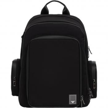 Emporio Armani Black Male Backpack with Logo Patch - Size: ONE SIZE
