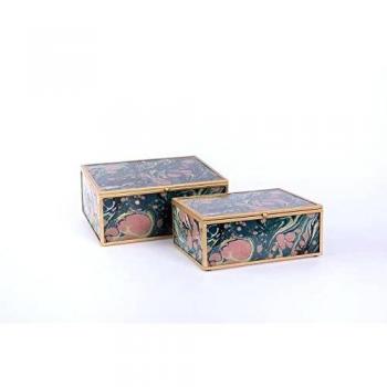 Set de 2 Cajas Metal y Cristal Vintage Multicolor Dorado  23 x 19 x 10
