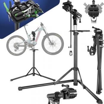 Soporte de reparación de bicicletas Tectake Jan, plegable y ajustable en altura, capacidad hasta 50 kg, apto para bicicletas eléctricas, con cierres de bloqueo y revestimiento en polvo