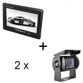 YATEK Sistema visión Trasera Pantalla 7 Color Negro y 2 cámaras a Color e Infrarrojos. Ideal para Cualquier vehículo