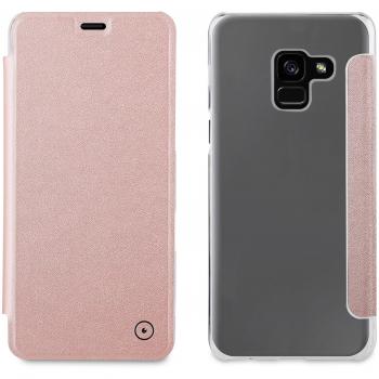Muvit MUFLC0127 - Funda Folio Parte Trasera Transparente para Samsung Galaxy A8 2018, Rose Gold
