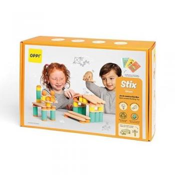 Stix 108 piezas - Juego Educativo de Construcción OPPI multicolor, incluye 108 piezas de madera y silicona, folleto de instrucciones y 50 tarjetas de descarga, recomendado para edades de 2 a 12 años