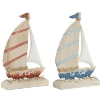 Figura Decorativa Home ESPRIT Azul Rojo Natural Velero 15 x 4,5 x 23,5 cm (2 Unidades)