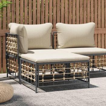 Reposapiés de jardín con almohada de polyrattan Beige, taburete de jardín con cojín ratán sintético beige, vidaXL Taburete De Jardín Con Cojín Ratán Sintético Beige