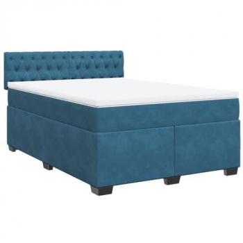 Cama box spring con colchón de muelles azul 140x200 cm en terciopelo