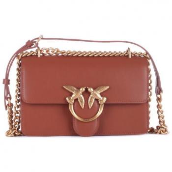 Pinko Brown Leather Shoulder Bag with Love Birds Logo, Stylish Handbag for Fashionable Women, Size: ONE SIZE