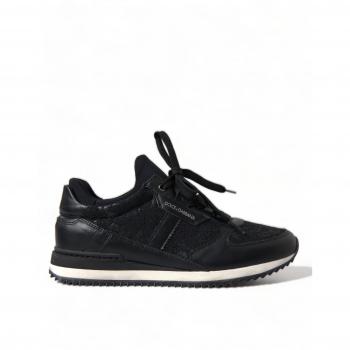 Dolce & Gabbana Black Floral Lace Leather Sneakers Shoes - EU36/US5.5, Female, Size: 6 US
