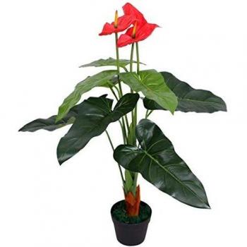 vidaXL Planta de anturio artificial con maceta 90 cm roja y amarilla