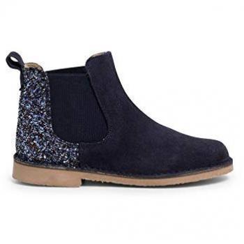 Botas de niña de serraje con talonera glitter en color azul marino, talla 38
