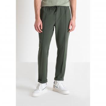 Elastic Cotton Twill Carrot Cut Sweatpants with Logo Plate - Antony Morato, Green, Size XL