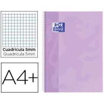 Cuaderno espiral oxford ebook 1 school touch te din a4+ 80 hojas cuadro 5 mm con margen malva pastel.