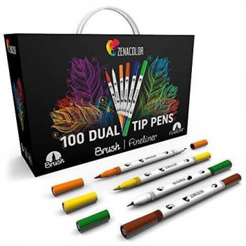 Rotuladores Doble Punta Pincel y Fina Zenacolor - 100 Colores Rotuladores Lettering - Caligrafía, Dibujo, Mandalas