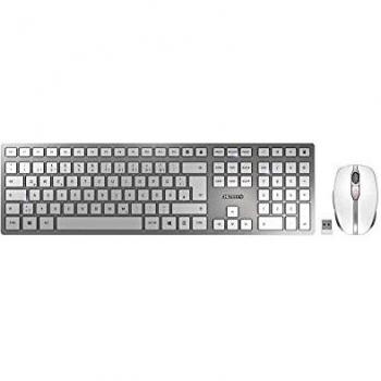 CHERRY DW 9100 SLIM - Teclado y ratón inalámbricos RF Wireless + Bluetooth QWERTZ Alemán Plata