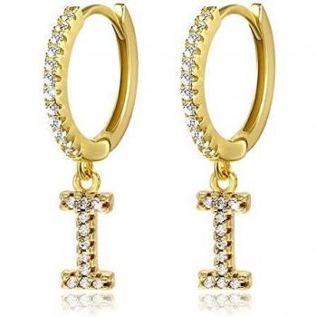 Pendientes de aro con inicial A-Z para mujer, chapados en oro blanco de 14 quilates, circonita cúbica, personalizados, 26 letras, regalo para ella
