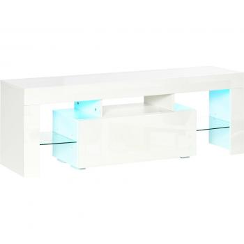 Mueble de TV HOMCOM con luces LED y mando a distancia 130x35x45 cm Blanco Brillante