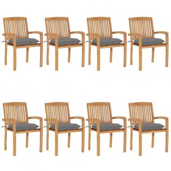 Stackable Garden Chairs with Cushions - Set of 8 Solid Teak Wood