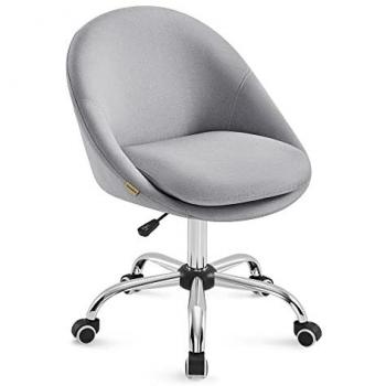 SONGMICS Silla de Oficina en Casa, Silla Giratoria de Algodón y Lino, Acolchada con Espuma, Altura Ajustable, para Estudio y Dormitorio, Gris Paloma OBG020G01