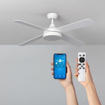 Ventilador de Techo LED Timor Blanco 132cm Motor DC WiFi con 4 aspas, 1500 lúmenes, temporizador, ultra silencioso, función verano/invierno