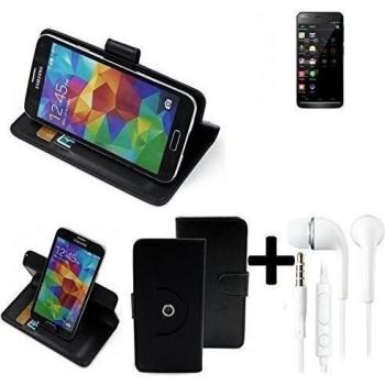 TOP SET: 360° Funda Smartphone para Wiko Wax, negro + Auriculares | Función de stand Caso Monedero BookStyle mejor precio, mejor funcionamiento - K-S-Trade | Funda Universal Caso Monedero cubierta del tirón Monedero Monedero