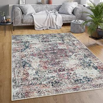 Alfombra Vintage Marroquí Lavable 140x200 cm, Tejido Plano, Diseño Oriental Multicolor