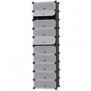 SONGMICS Zapatero Modular, Zapatero Cubos, EstanterÍa Modular para Bricolaje de 10 Cubos, 40 x 30 x 17 cm por Cada Cubo, Armario Plástico con Puerta, Negro LPC10HV1