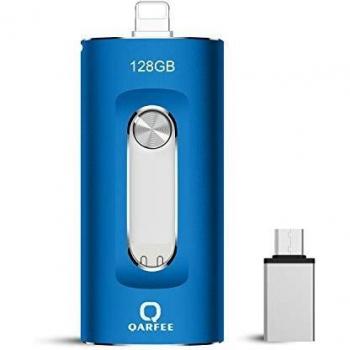 Qarfee Memoria USB 128 GB 4 en 1 Pendrive para iPhone iPad Android Computadoras Laptops Flash Drive USB 3.0 Expansión de Memoria Memory Stick