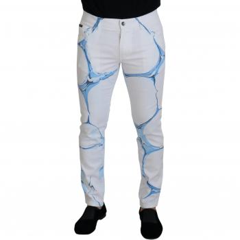 Dolce & Gabbana White Blue Denim Cotton Jeans Stretch Skinny Fit Pant - IT52 | XL