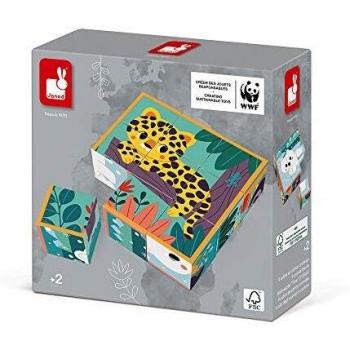Janod - Cubos Infantiles de Cartón Animales - Juguete de Estímulo para Bebés - Juego Educativo Observación y Coordinación - Colaboración con WWF - Cartón Certificado FSC - Desde 2 Años, J08624