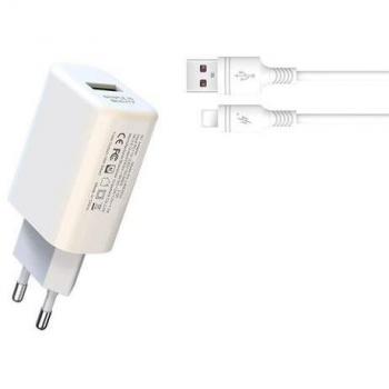 XO L85D Cargador de Corriente 18W con Cable Lightning - Carga Rápida - Protección contra Sobretensiones - Blanco