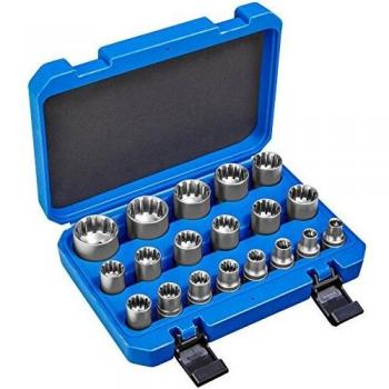 TecTake Juego de llaves tubulares 19 piezas | Adecuado para anchos de llave métricos + pulgada e torx | incl. Maletín