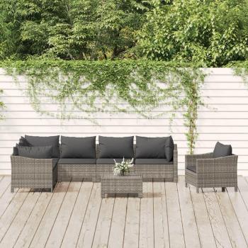 Set de muebles de jardín 8 PCs con cojines de Polyrattan gris