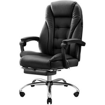 Hbada Silla de Oficina Silla de Escritorio Silla de Ejecutivo Silla giratoria Silla ergonómica para computadora Cuero sintético con reposapiés Negro