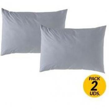 Pack de 2 fundas de almohada lisa algodón gris 50x90 cm