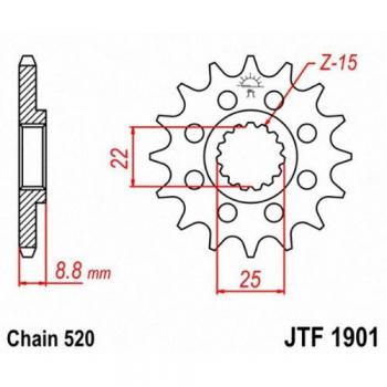 Piñón Delantero JT Sprockets 520 JTF1901.12 de Acero, 12 dientes