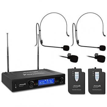 Audibax Missouri 2500-1 - Sistema de Micrófono Inalámbrico VHF Doble Lavalier - Micrófonos Inalámbricos Madonna de Frecuencia B - Sistema con Indicadores RF/AF - Conectores de Salida XLR y Auxiliar