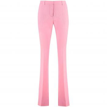 Versace Women's Wool Trousers in Pink, Size 42, Style Number 10100451A08198, Color 1PN50, Low Waisted Flared Trousers