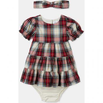 Vestido de bebé niña con cuadros y lacito para el pelo