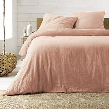 Juego de Cama 3 Piezas Angelia - Algodón y Gasa - Rosa - 240 x 220 cm